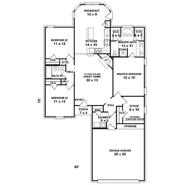 Ranch House Plan First Floor - Harnell Narrow Lot Home 087D-1282 - Search House Plans and More