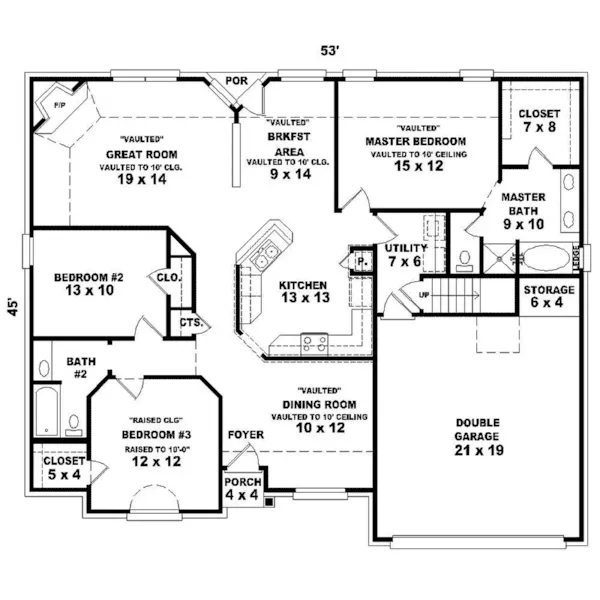 Colonial House Plan First Floor - Labrusca Park Ranch Home 087D-1312 - Shop House Plans and More