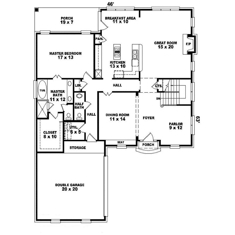 Colonial House Plan First Floor - Meadowfield Southern Home 087D-1328 - Shop House Plans and More