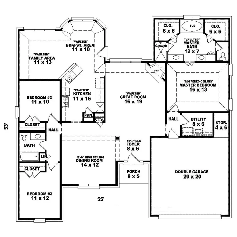 Ranch House Plan First Floor - Barrbary Ranch Home 087D-1371 - Search House Plans and More