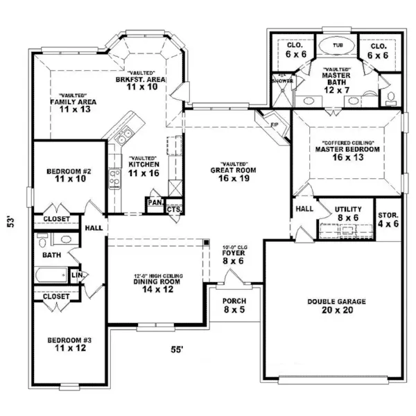 Traditional House Plan First Floor - Barrbary Ranch Home 087D-1371 - Search House Plans and More