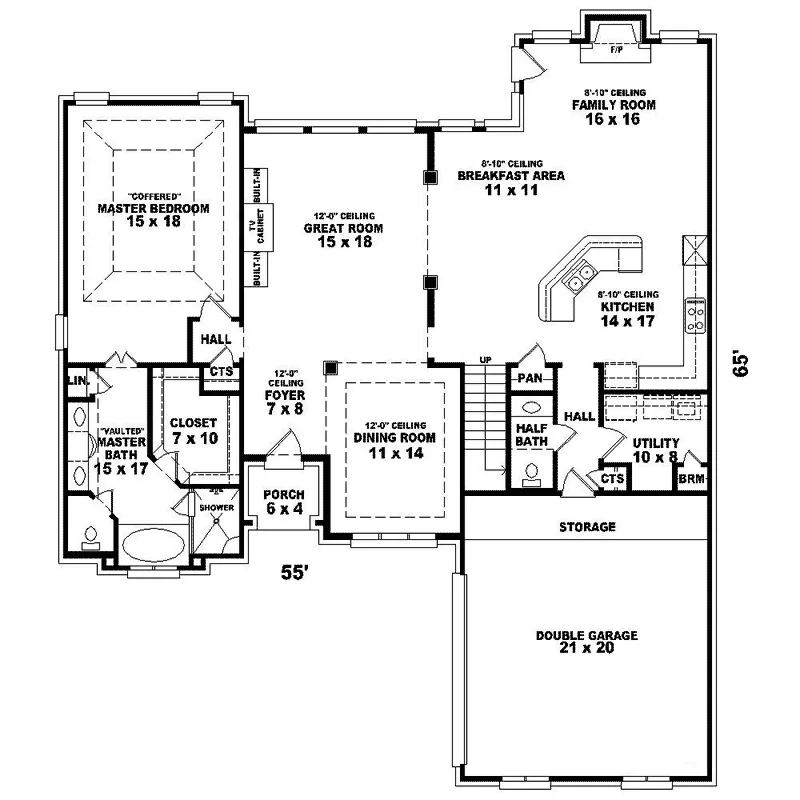 Southern House Plan First Floor - Pheasant Hill European Home 087D-1374 - Shop House Plans and More