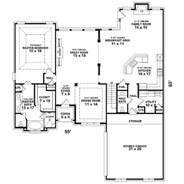 European House Plan First Floor - Pheasant Hill European Home 087D-1374 - Shop House Plans and More