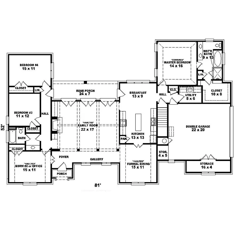 Southern House Plan First Floor - Lindeman European Ranch Home 087D-1423 - Shop House Plans and More
