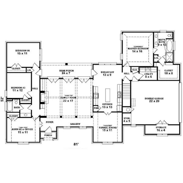 Southern House Plan First Floor - Lindeman European Ranch Home 087D-1423 - Shop House Plans and More