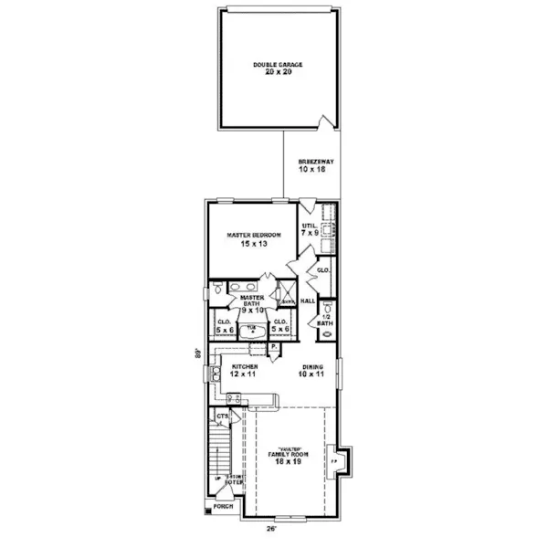 Traditional House Plan First Floor - Trent Park Narrow Lot Home 087D-1509 - Shop House Plans and More