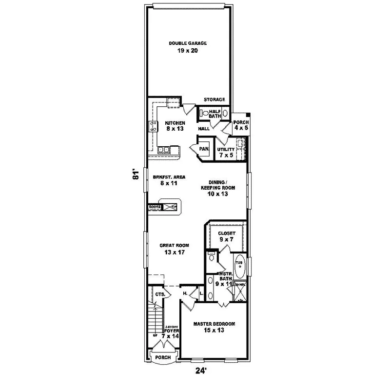 Colonial House Plan First Floor - Hasbrook Narrow Lot Home 087D-1511 - Search House Plans and More
