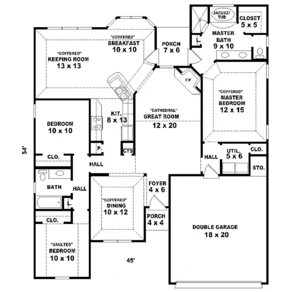 Country House Plan First Floor - Hilldale Ranch Home 087D-1530 - Search House Plans and More