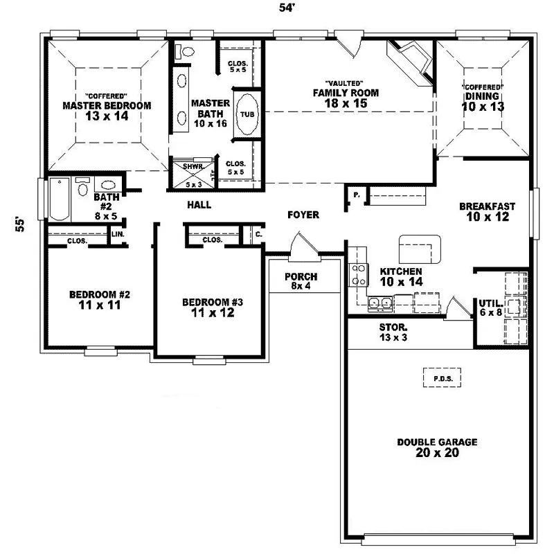 Southern House Plan First Floor - Oswald Ranch Home 087D-1534 - Shop House Plans and More