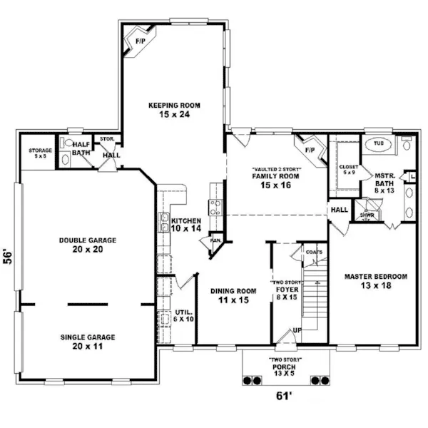 Southern Plantation House Plan First Floor - Parkway Acres Colonial Home 087D-1535 - Shop House Plans and More