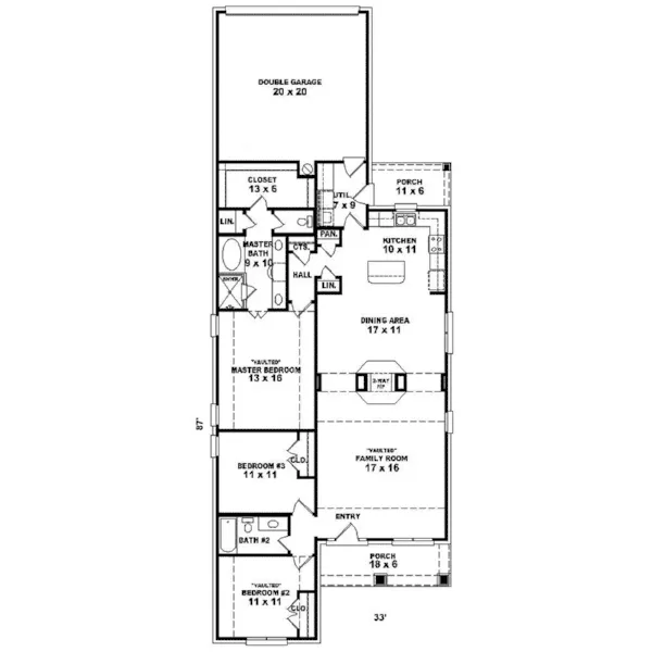 Ranch House Plan First Floor - Hasley Narrow Lot Home 087D-1541 - Search House Plans and More