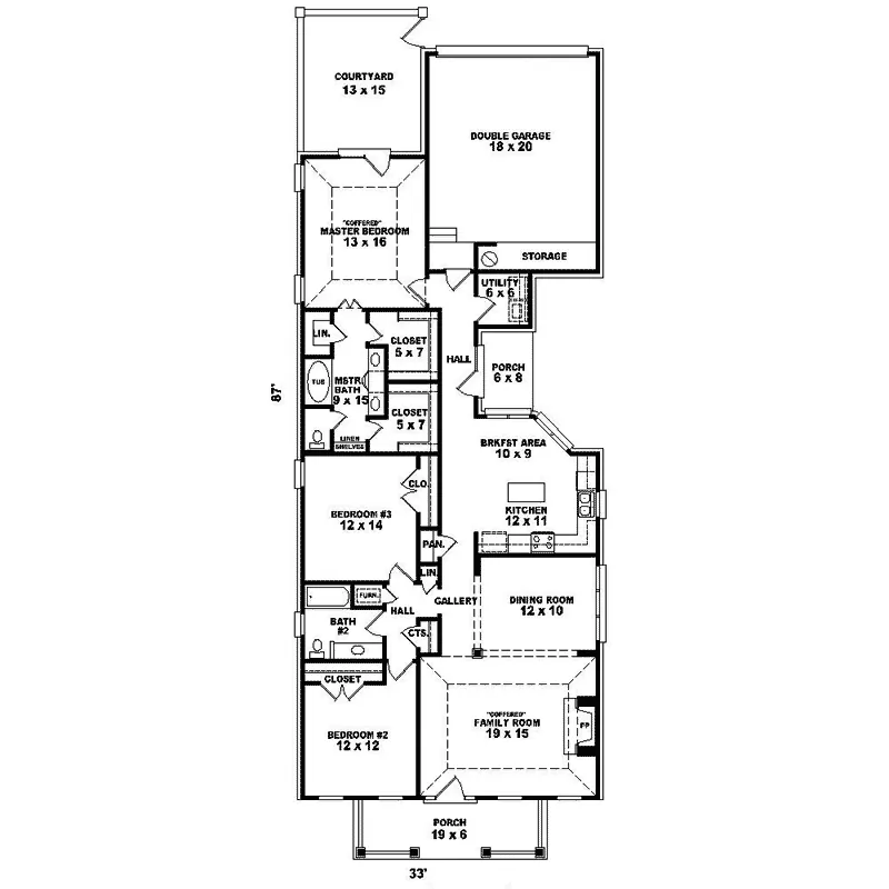 Country House Plan First Floor - Bradshaw Narrow Lot Home 087D-1543 - Search House Plans and More