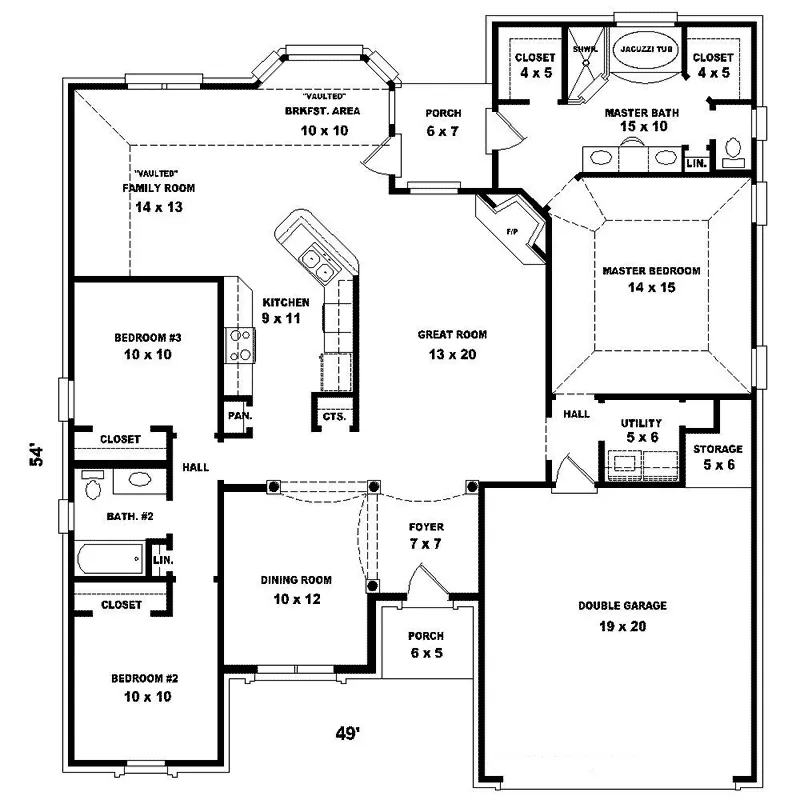Ranch House Plan First Floor - Kingston Crossing Brick Home 087D-1544 - Search House Plans and More