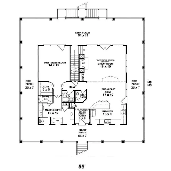 Traditional House Plan First Floor - Howell Creek Raised Coastal Home 087D-1557 - Search House Plans and More