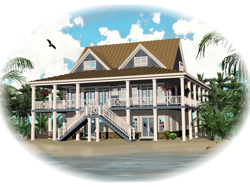 Vacation House Plan Front of Home - Howell Creek Raised Coastal Home 087D-1557 - Search House Plans and More
