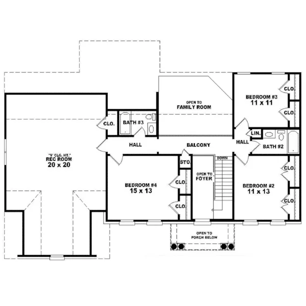 Plantation House Plan Second Floor - Purdue Place Colonial Home 087D-1560 - Shop House Plans and More