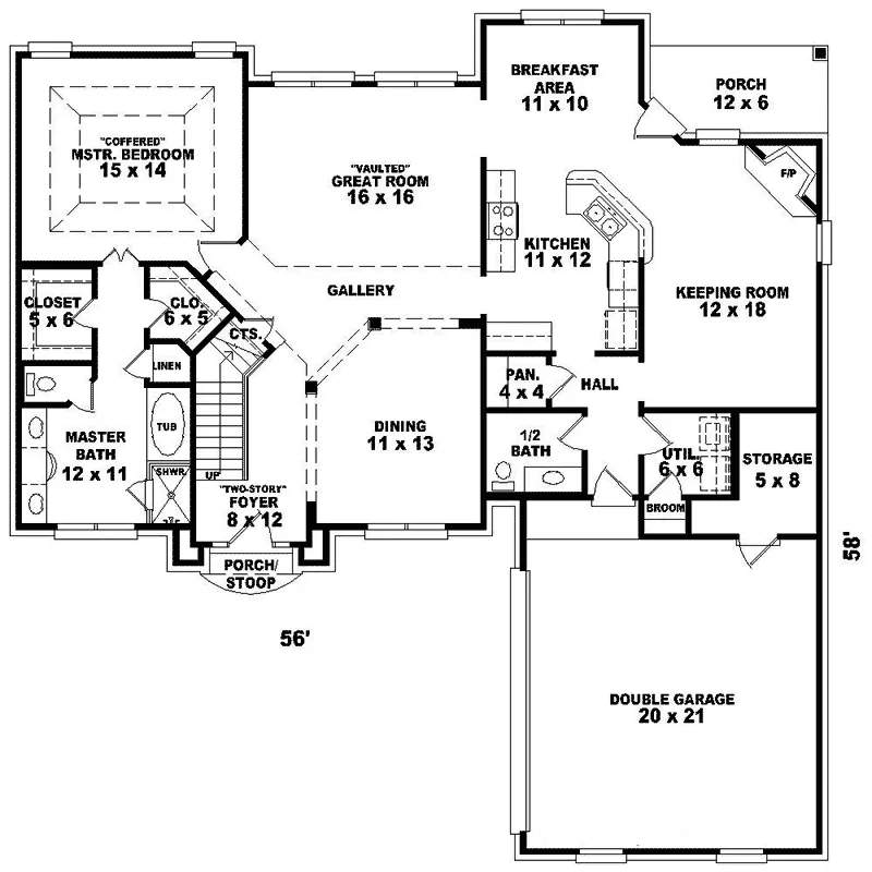 Southern House Plan First Floor - Cliffwood Traditional Home 087D-1582 - Search House Plans and More