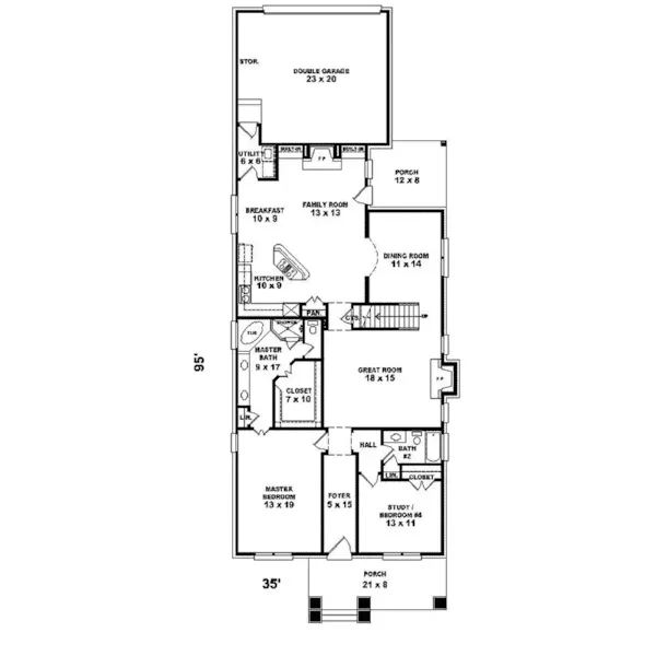 Traditional House Plan First Floor - Hartnett Narrow Lot Home 087D-1601 - Search House Plans and More