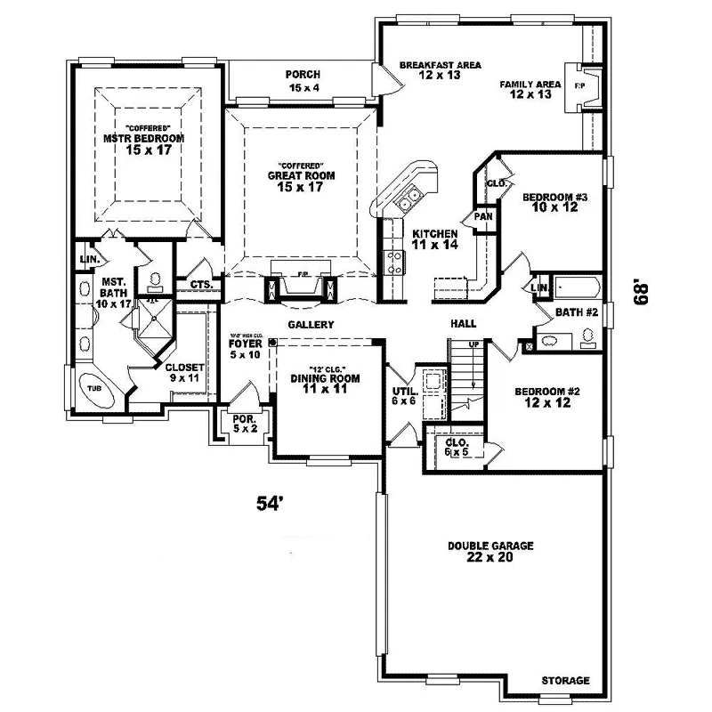 Southern House Plan First Floor - Golden Eagle Southern Home 087D-1615 - Search House Plans and More