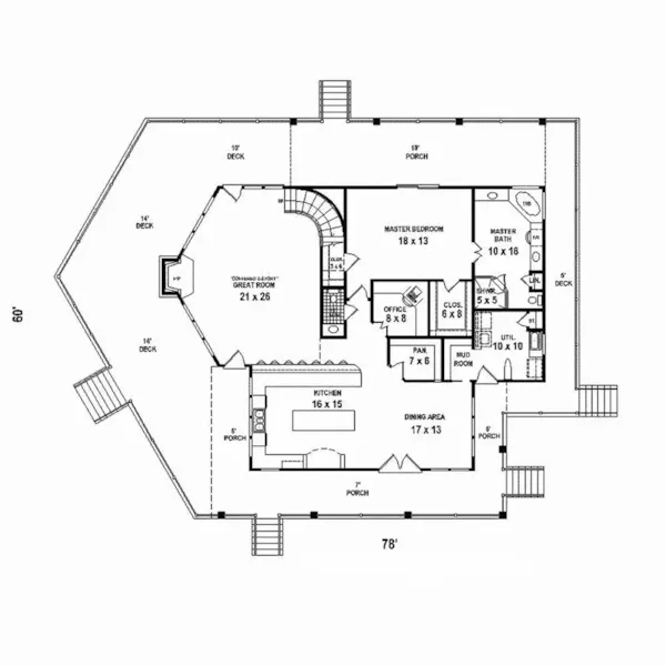 Vacation House Plan First Floor - Pinehurst Hill Lake Home 087D-1669 - Shop House Plans and More