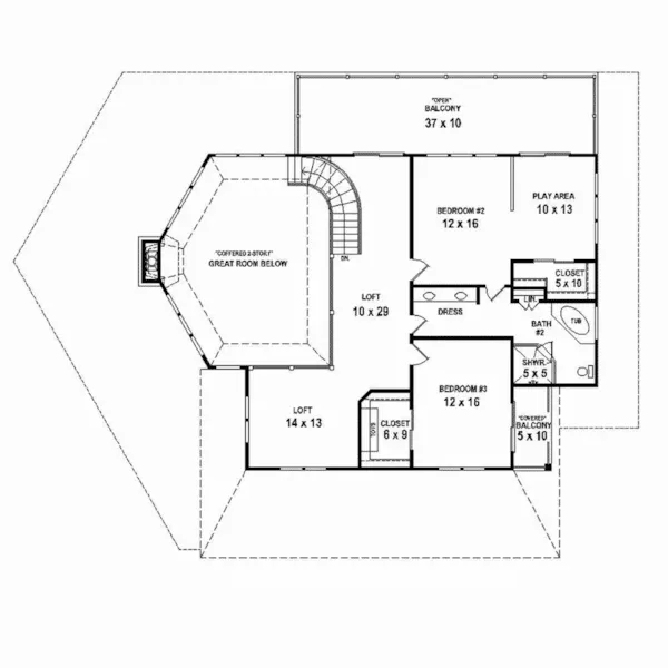 Vacation House Plan Second Floor - Pinehurst Hill Lake Home 087D-1669 - Shop House Plans and More