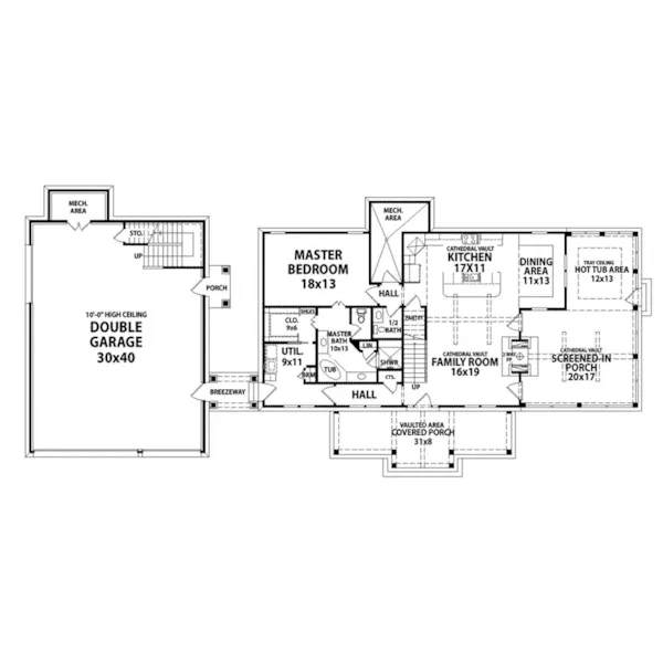 Craftsman House Plan First Floor - Mahogany Bay Rustic Home 087D-1691 - Shop House Plans and More