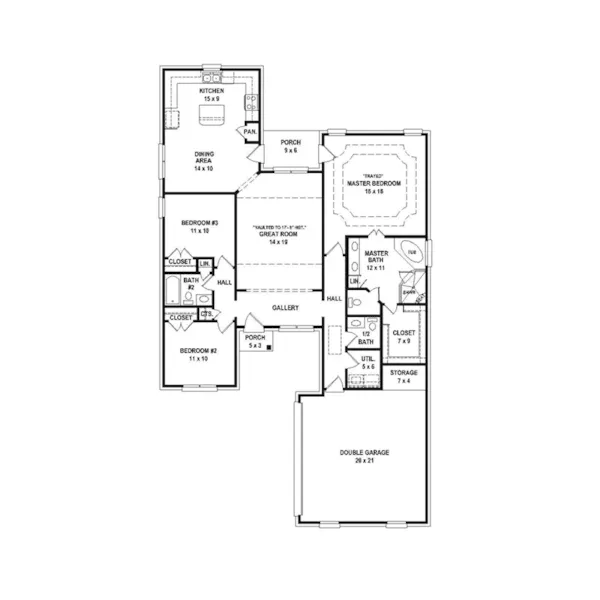 Arts & Crafts House Plan First Floor - Haskell Hill Ranch Home 087D-1701 - Shop House Plans and More