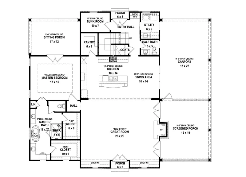 Farmhouse Plan First Floor - 087D-1753 - Shop House Plans and More