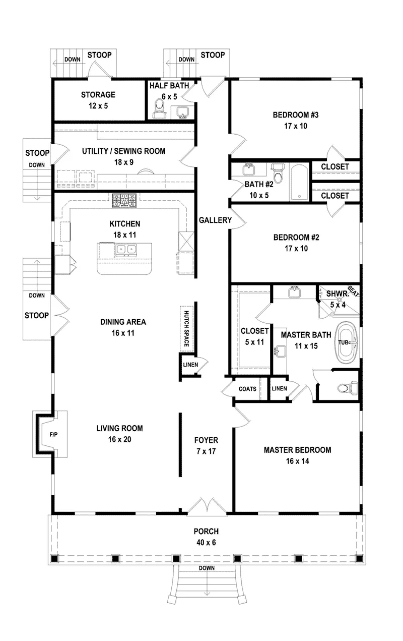Early American House Plan First Floor - 087D-1764 - Shop House Plans and More