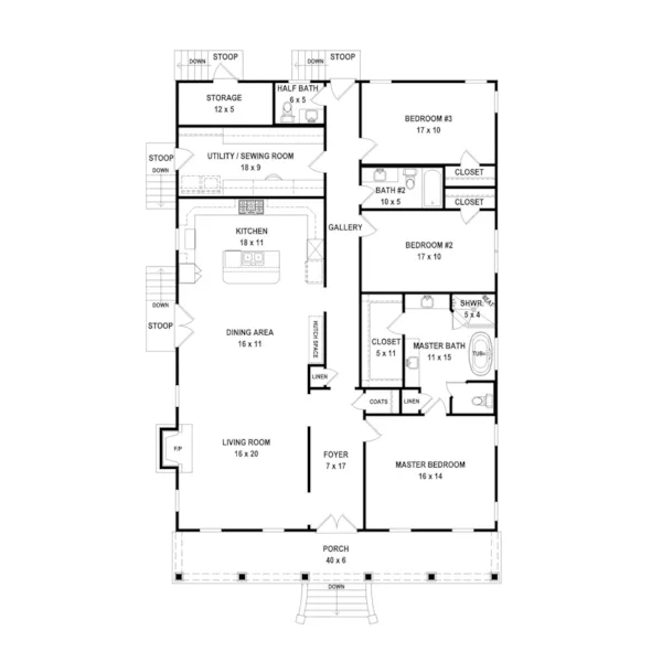 Early American House Plan First Floor - 087D-1764 - Shop House Plans and More