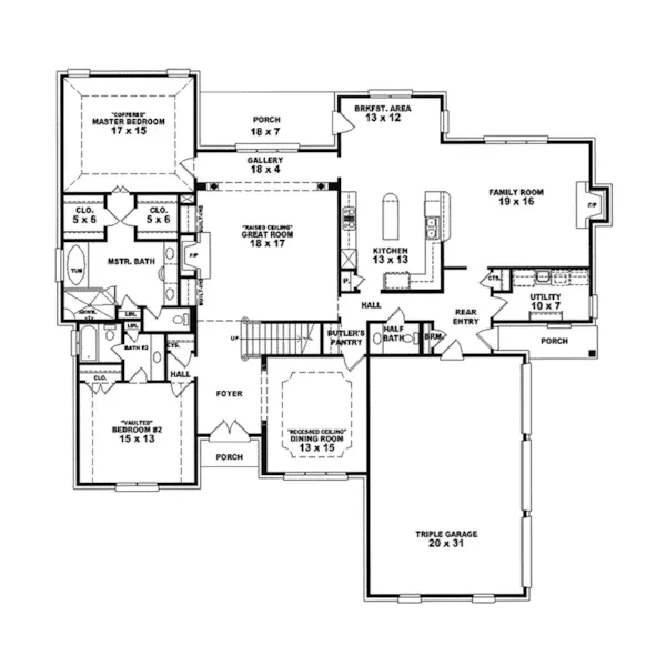 Southern House Plan First Floor - Friesland Luxury Brick Home 087S-0005 - Search House Plans and More