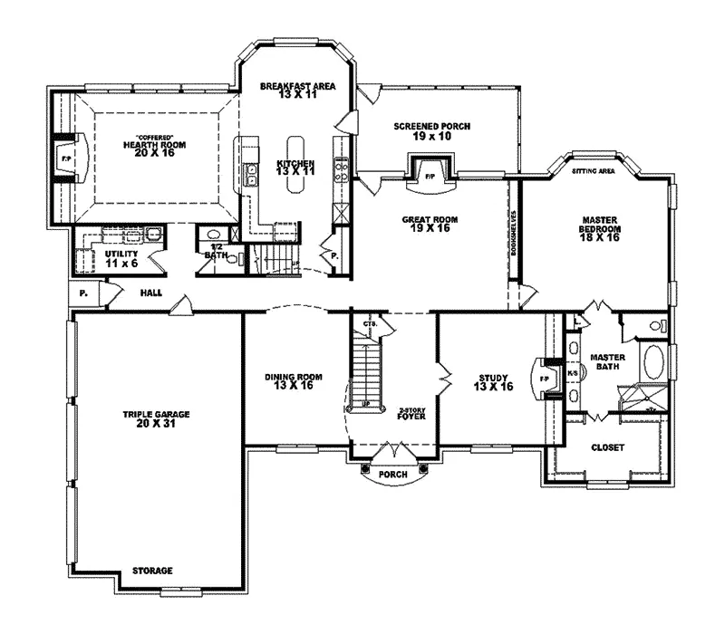Traditional House Plan First Floor - Waterman Georgian Home 087S-0017 - Shop House Plans and More