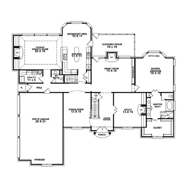 Luxury House Plan First Floor - Waterman Georgian Home 087S-0017 - Shop House Plans and More