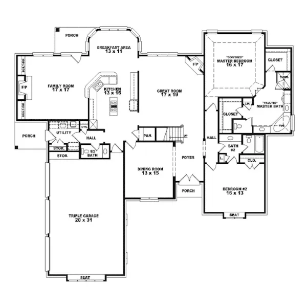 Country French House Plan First Floor - Malaga Manor Country French Home 087S-0030 - Shop House Plans and More