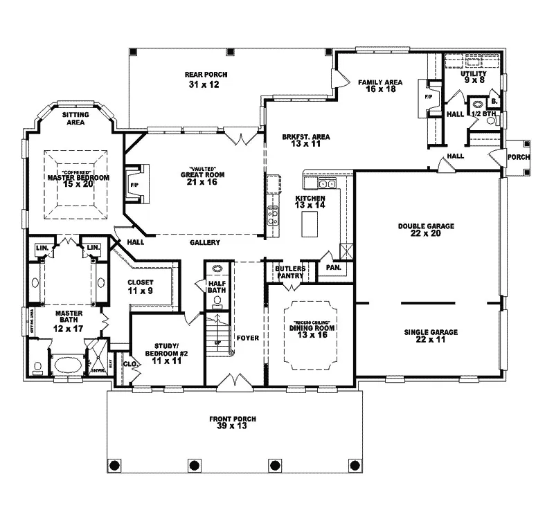 Luxury House Plan First Floor - Melrose Southern Plantation Home 087S-0035 - Shop House Plans and More