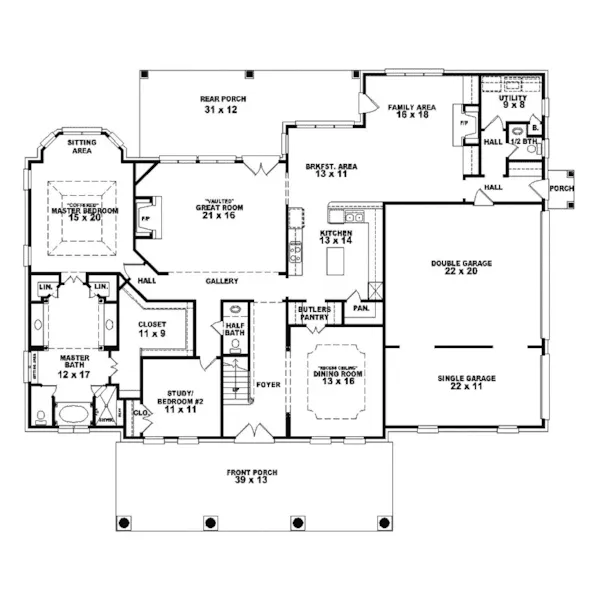 Country House Plan First Floor - Melrose Southern Plantation Home 087S-0035 - Shop House Plans and More