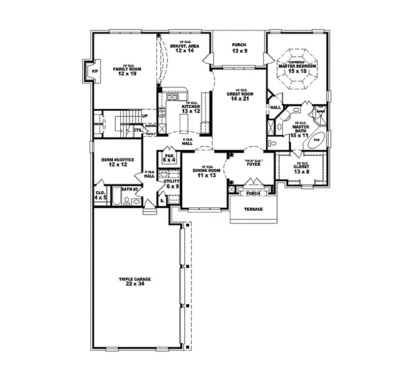 Country House Plan First Floor - DeWitt Hill Luxury Home 087S-0038 - Search House Plans and More