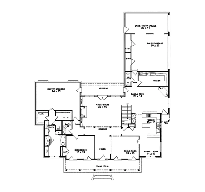 Cape Cod & New England House Plan First Floor - Poinsetta Southern Luxury Home 087S-0039 - Shop House Plans and More