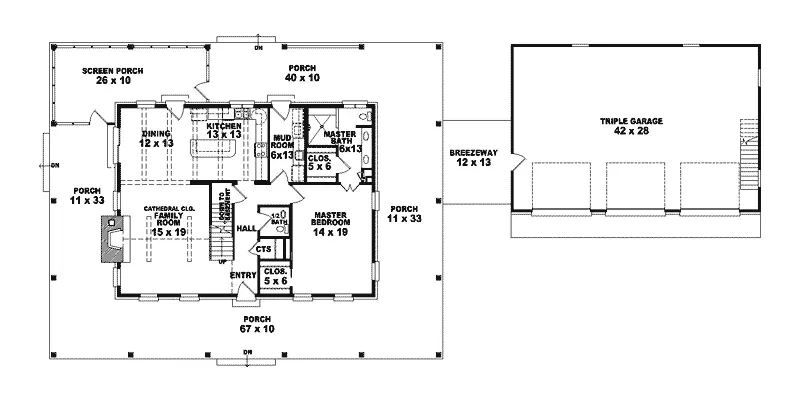 Southern House Plan First Floor - Kings Crest Cape Cod Home 087S-0041 - Search House Plans and More