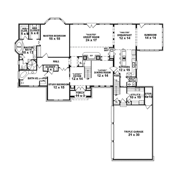 Country French House Plan First Floor - Southland Manor Luxury Home 087S-0050 - Shop House Plans and More