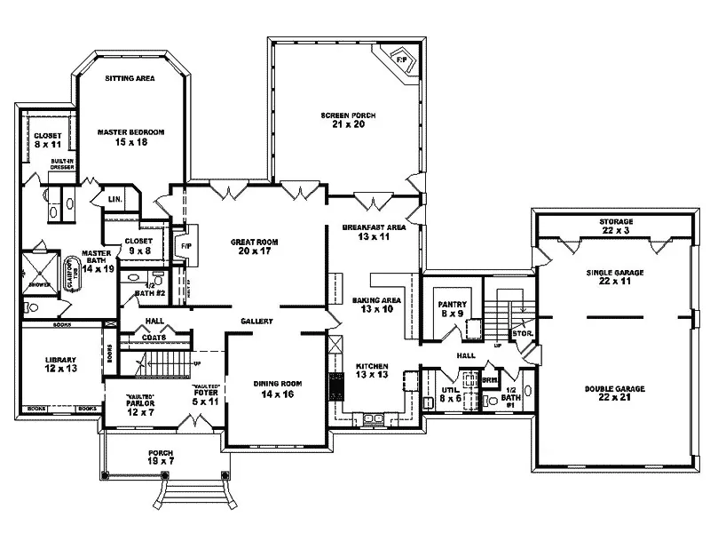 Southern House Plan First Floor - Forsythia Luxury Country Home 087S-0053 - Search House Plans and More