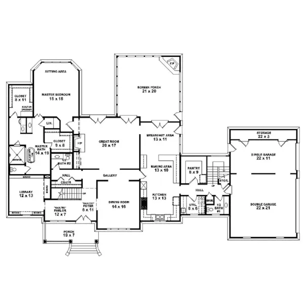 Southern House Plan First Floor - Forsythia Luxury Country Home 087S-0053 - Search House Plans and More