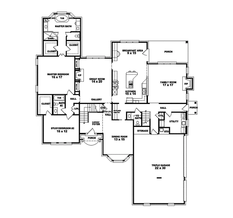 Country House Plan First Floor - Fentress Traditional Home 087S-0057 - Search House Plans and More