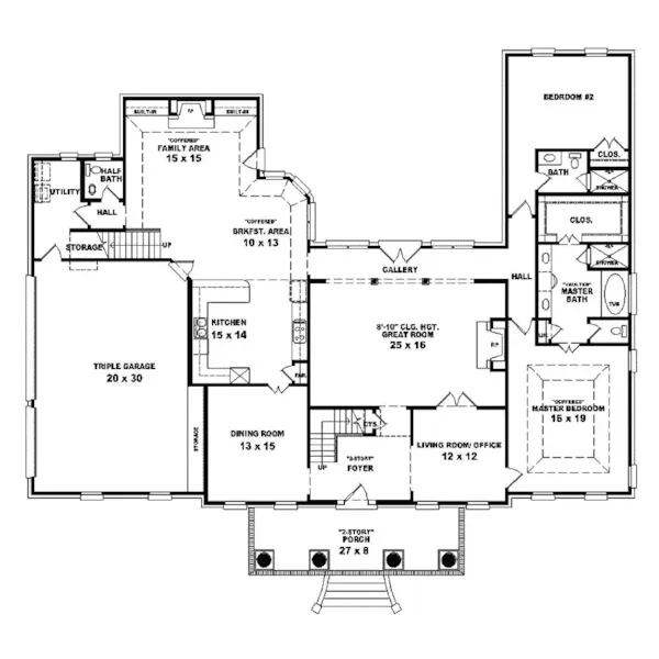 Southern Plantation House Plan First Floor - Embry Hill Georgian Home 087S-0062 - Search House Plans and More