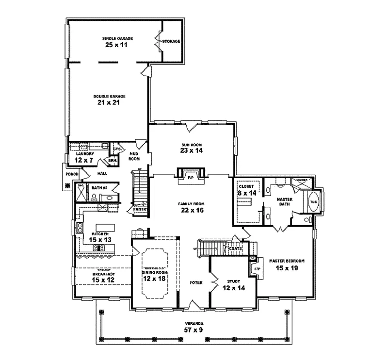 Colonial House Plan First Floor - Blaine Lake Plantation Home 087S-0063 - Search House Plans and More