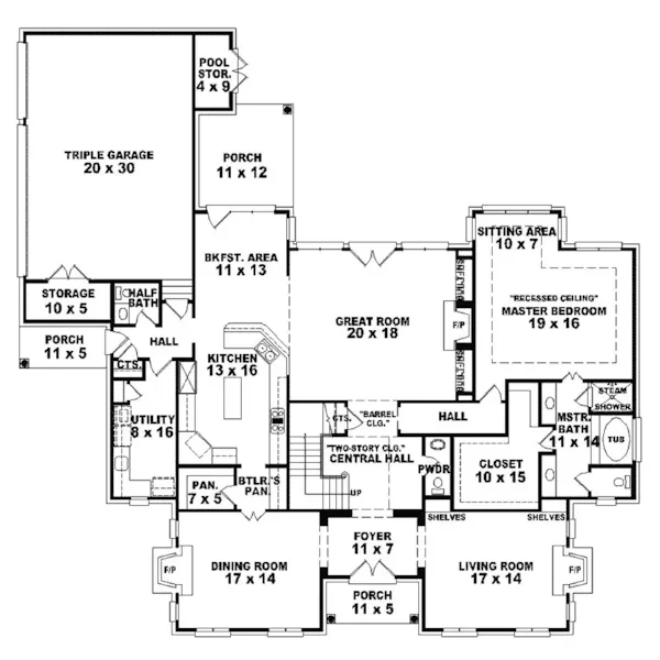 Colonial House Plan First Floor - Clemens Hill Traditional Home 087S-0071 - Search House Plans and More