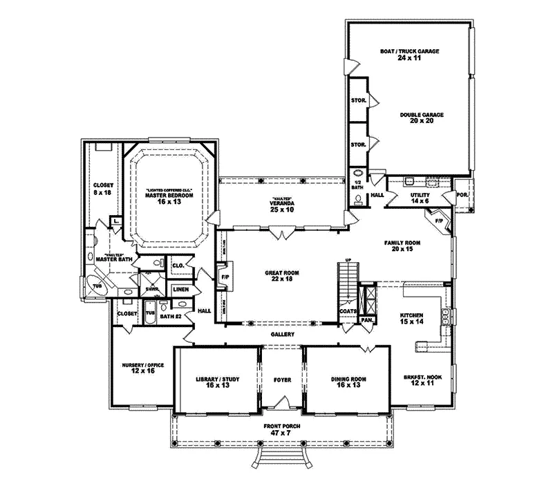 Colonial House Plan First Floor - Mayfair Manor Southern Home 087S-0074 - Shop House Plans and More