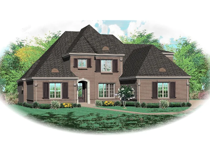 Traditional Two-Story Brick Home With Hip Roof Design