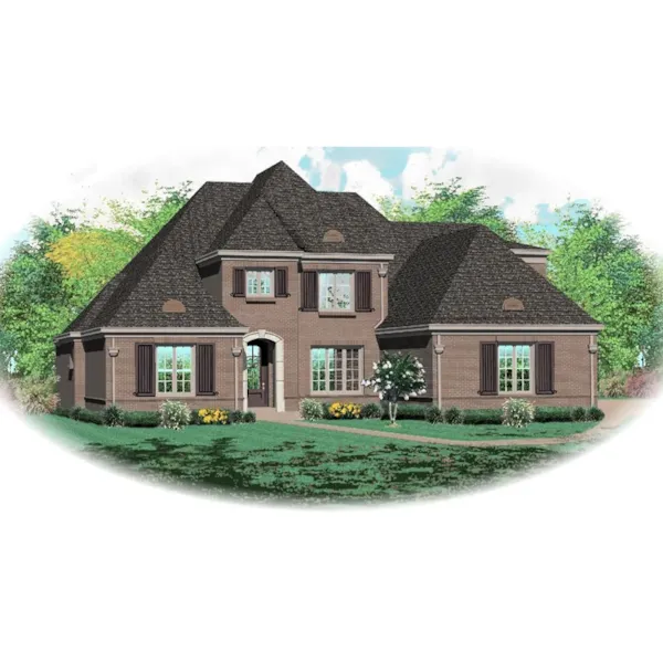 Traditional Two-Story Brick Home With Hip Roof Design