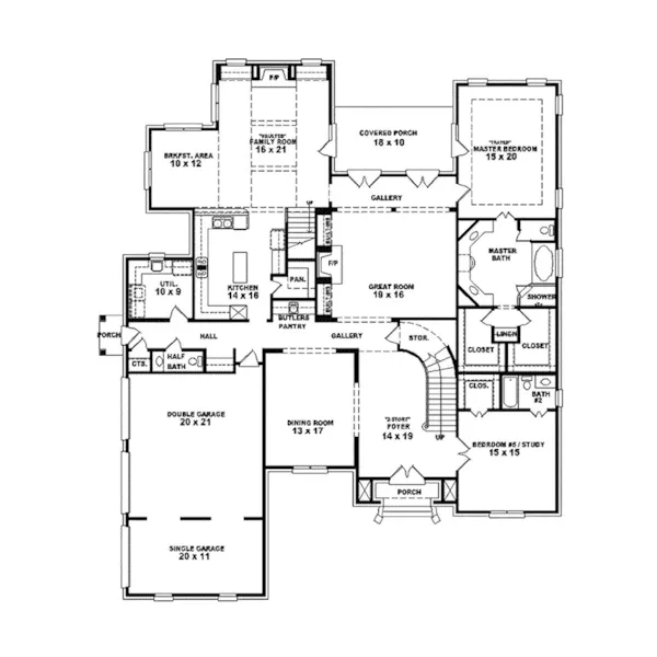 Southern House Plan First Floor - Waverley Manor Luxury Home 087S-0079 - Shop House Plans and More